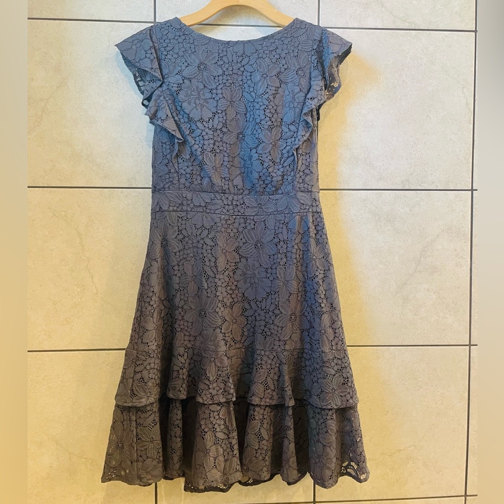 LOFT Lace Detail Dress in Blue-Grey